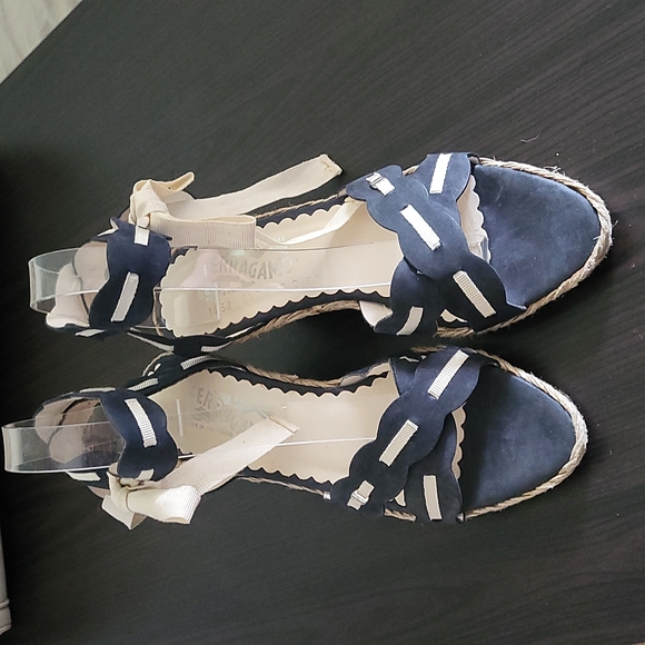 Salvatore Ferragamo Shoes - Salvatore Ferragamo Woman's Sandals Espadrilles Wedge Sandles with Tie Sz 6.5